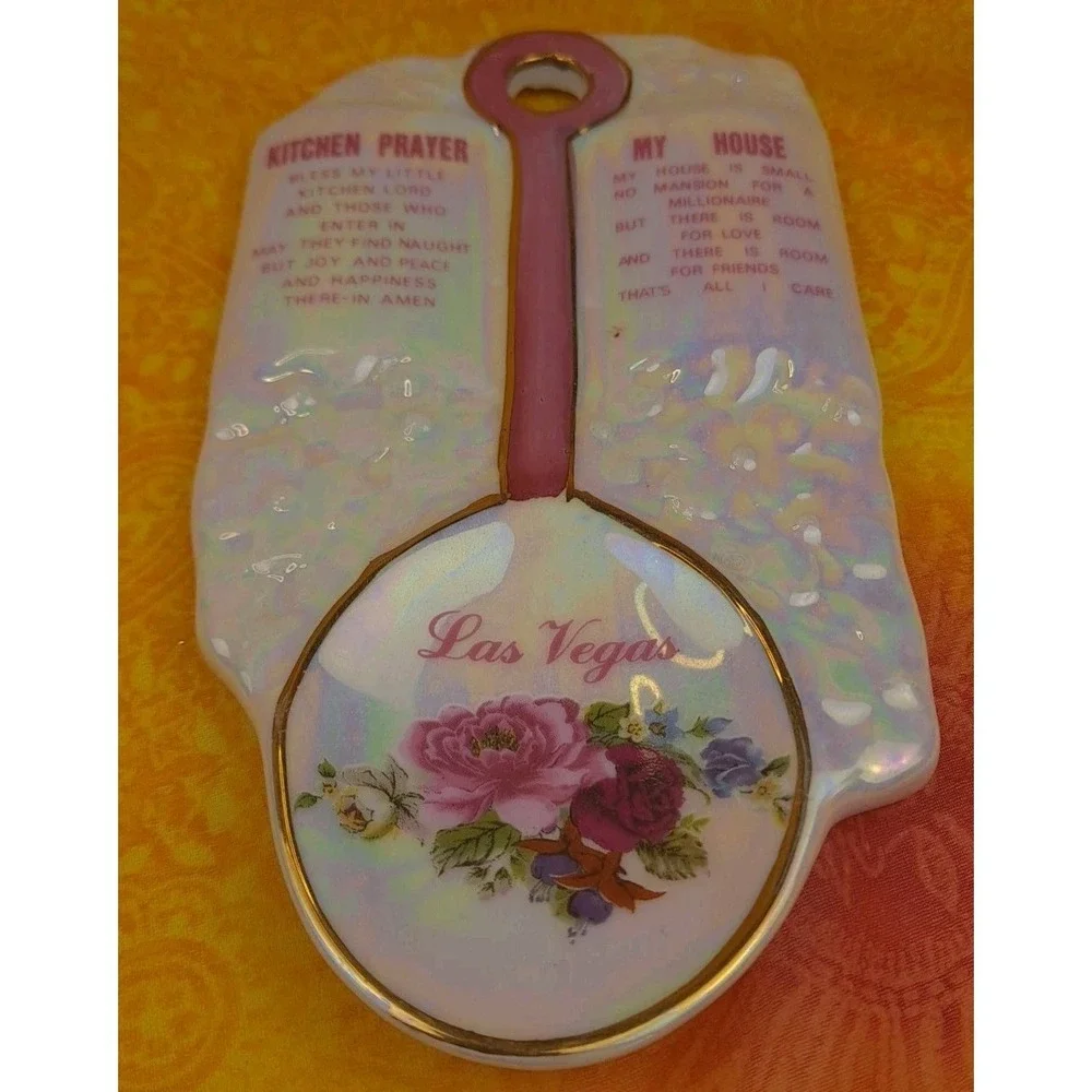 Vintage Ceramic Kitchen Prayer My House Poetry Floral Las Vegas Spoon‎ Rest